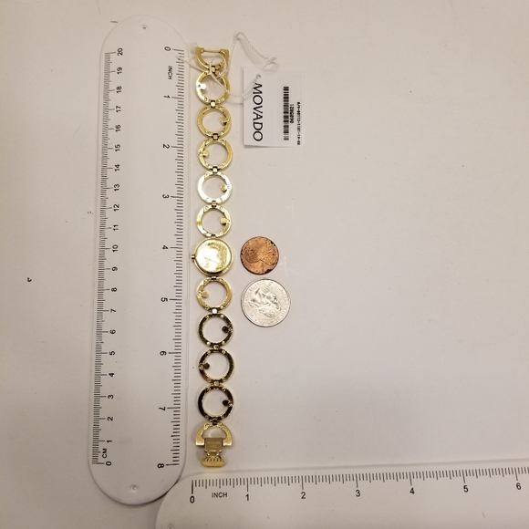 MOVADO WOMEN ONO GOLD PLATED STAILESS STEEL 6 DIAMOND SWISS WATCH Fresh Battery - Picture 4 of 15